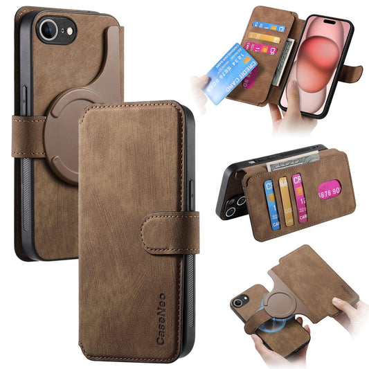 For iPhone 16e CaseNeo MagSafe RFID Anti-theft Retro Leather Phone Case(Brown)