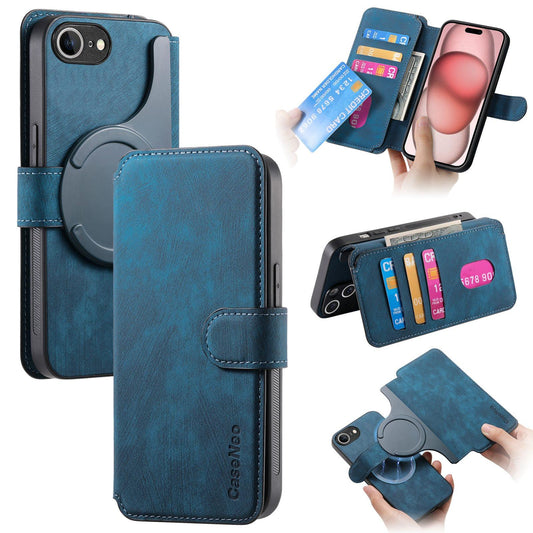 For iPhone 16e CaseNeo MagSafe RFID Anti-theft Retro Leather Phone Case(Blue)