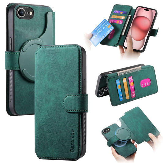 For iPhone 16e CaseNeo MagSafe RFID Anti-theft Retro Leather Phone Case(Green)
