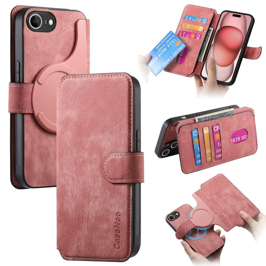 For iPhone 16e CaseNeo MagSafe RFID Anti-theft Retro Leather Phone Case(Pink)