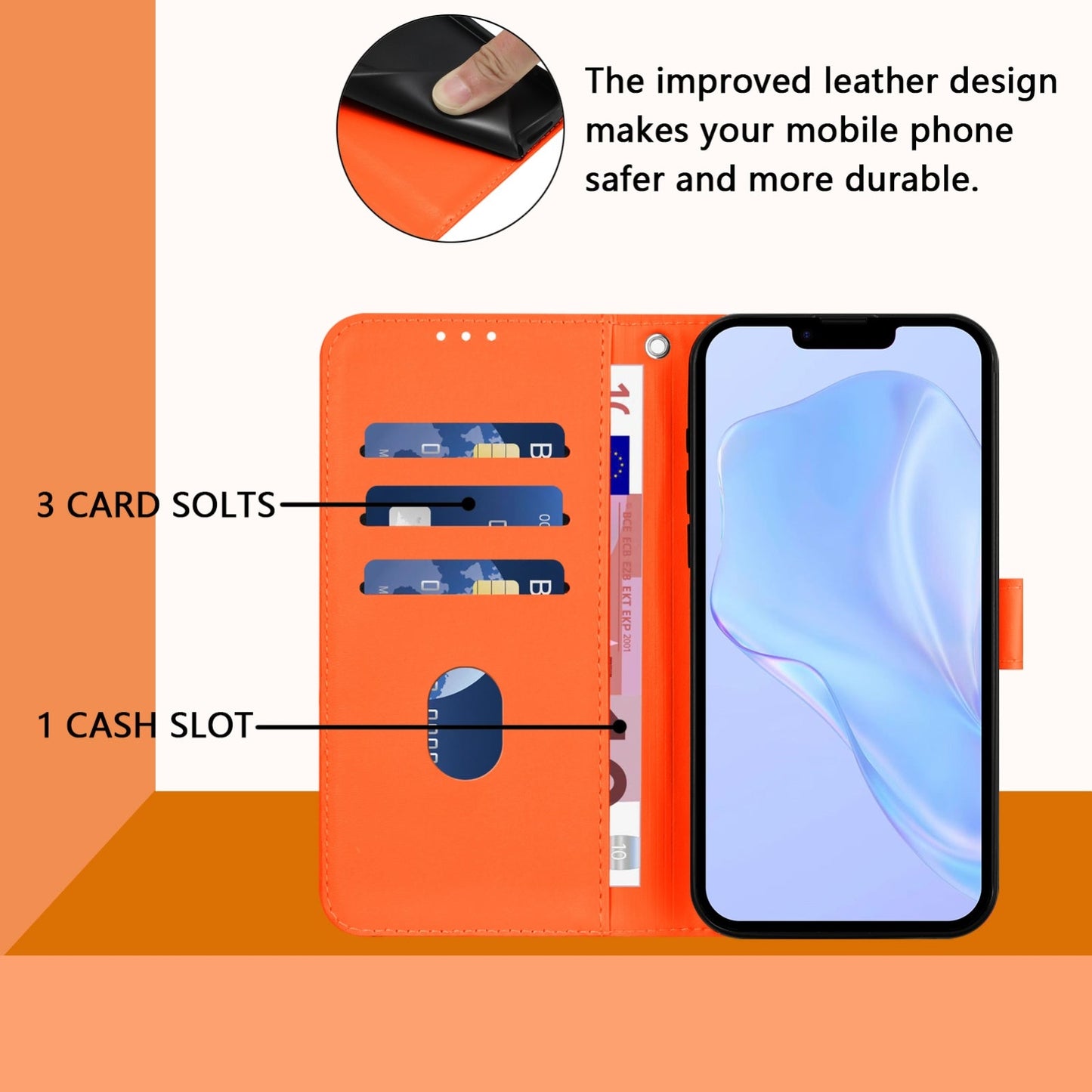 For iPhone 16e Skin Feel Solid Color Leather Phone Case with Lanyard(Orange)