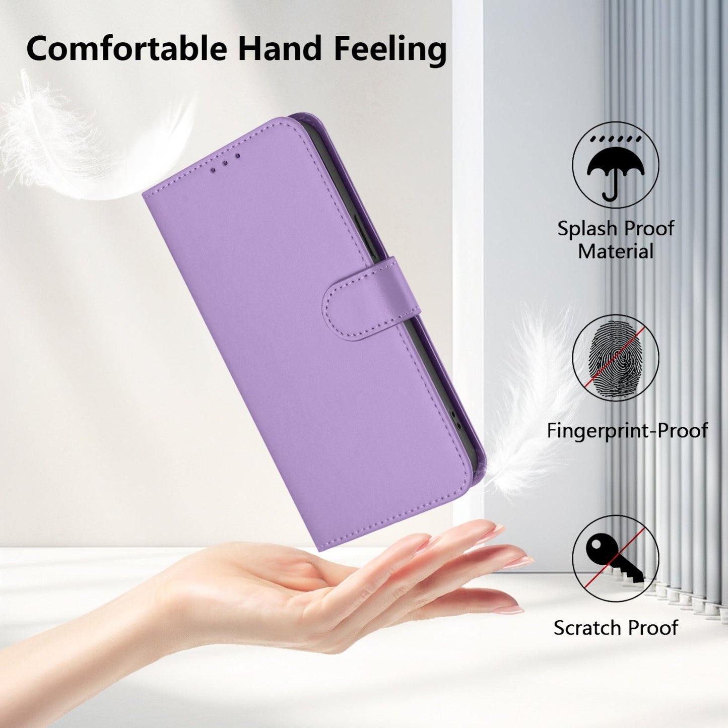 For iPhone 16e Skin Feel Solid Color Leather Phone Case with Lanyard(Lavender Purple)