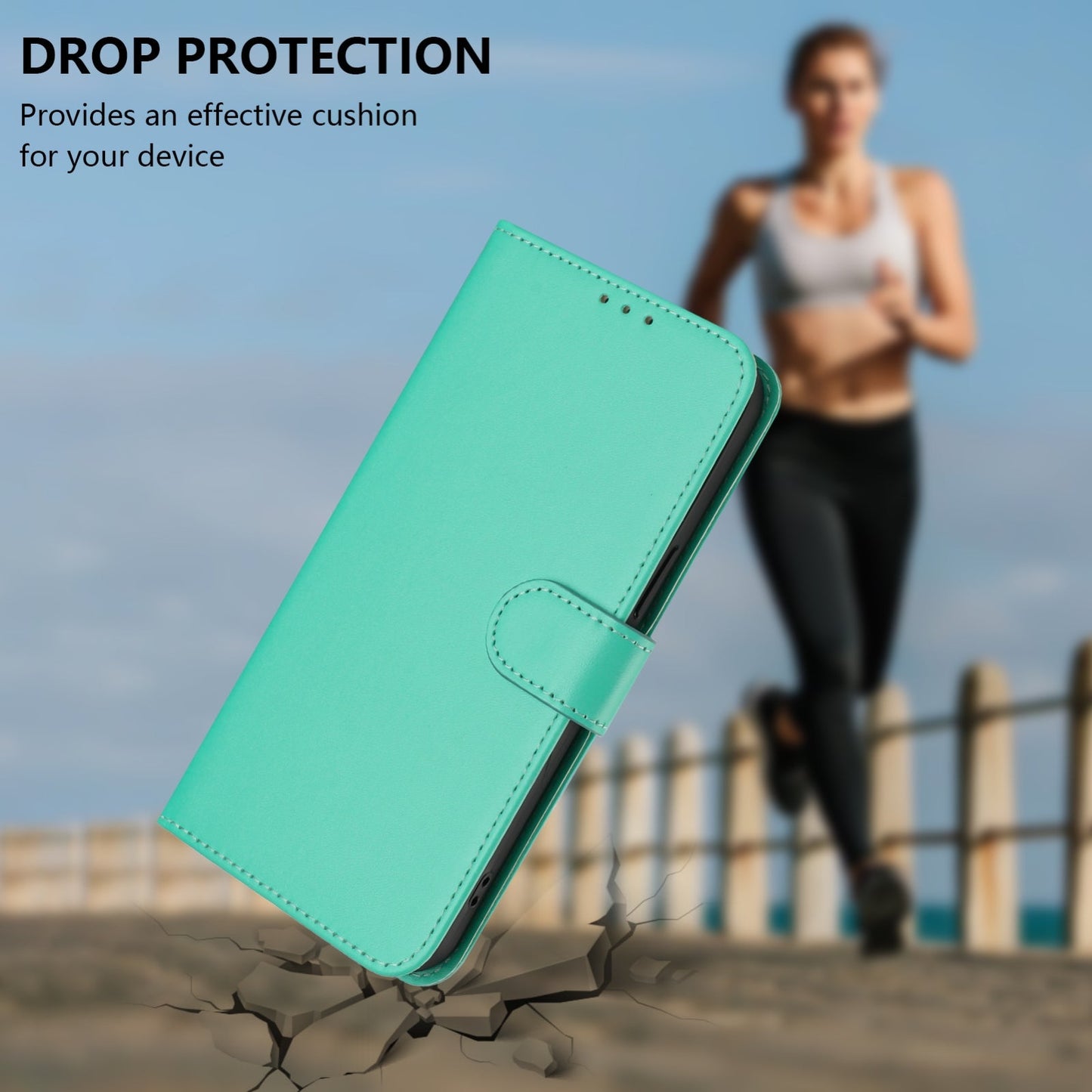 For iPhone 16e Skin Feel Solid Color Leather Phone Case with Lanyard(Green)