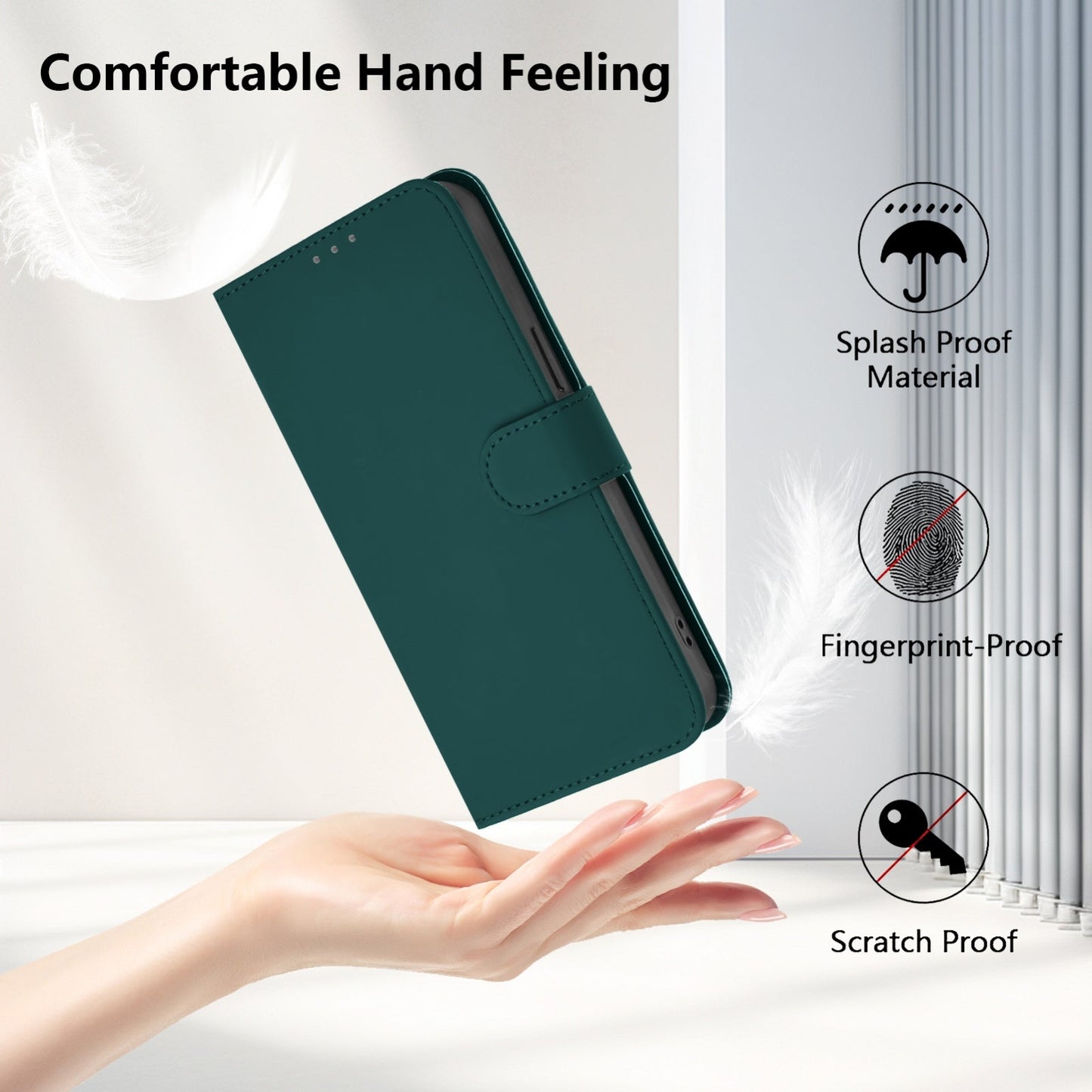 For iPhone 16e Skin Feel Solid Color Leather Phone Case with Lanyard(Dark Green)