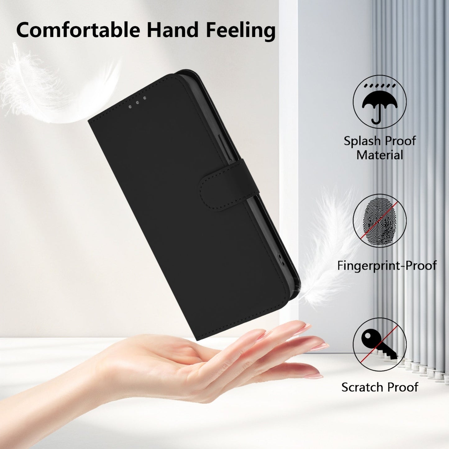 For iPhone 16e Skin Feel Solid Color Leather Phone Case with Lanyard(Black)