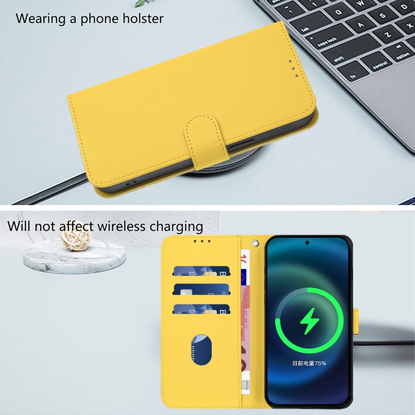 For iPhone 16e Skin Feel Solid Color Leather Phone Case with Lanyard(Lemon Yellow)