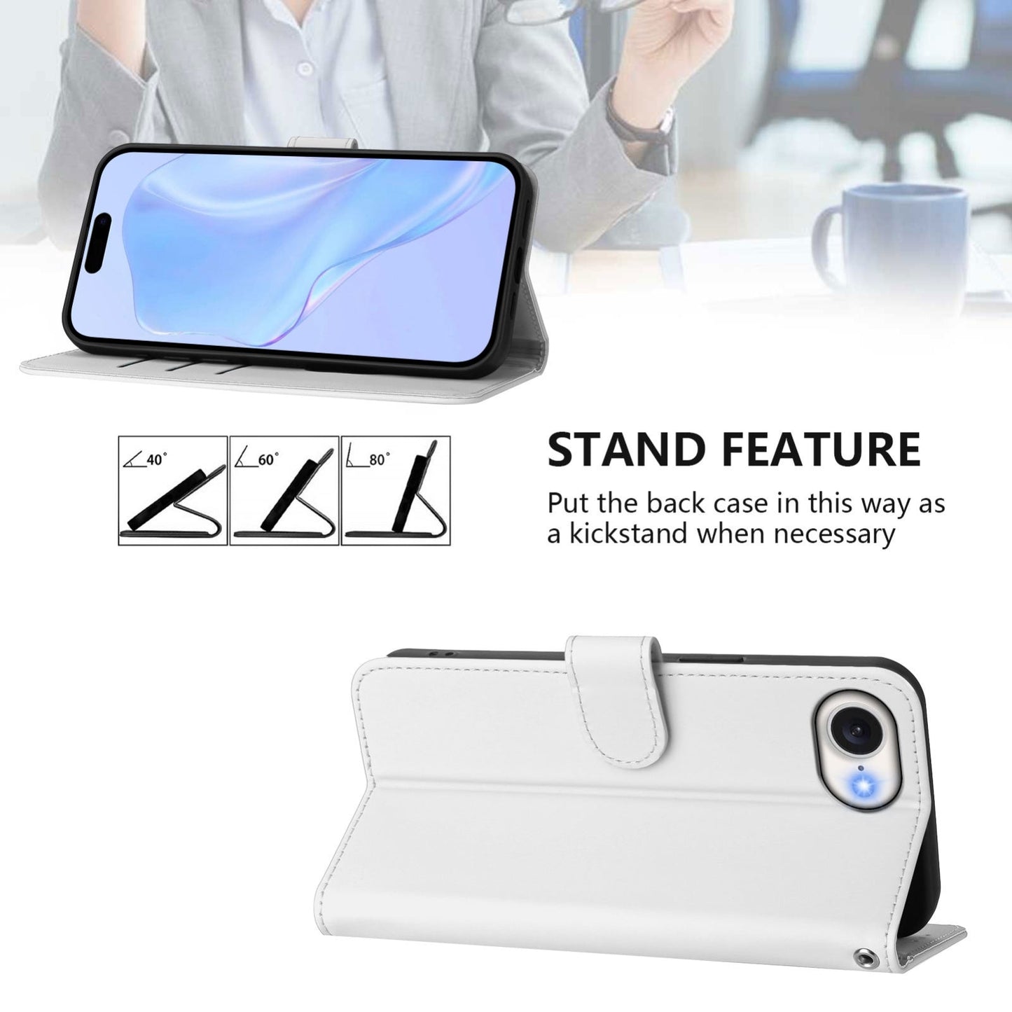 For iPhone 16e Skin Feel Solid Color Leather Phone Case with Lanyard(White)