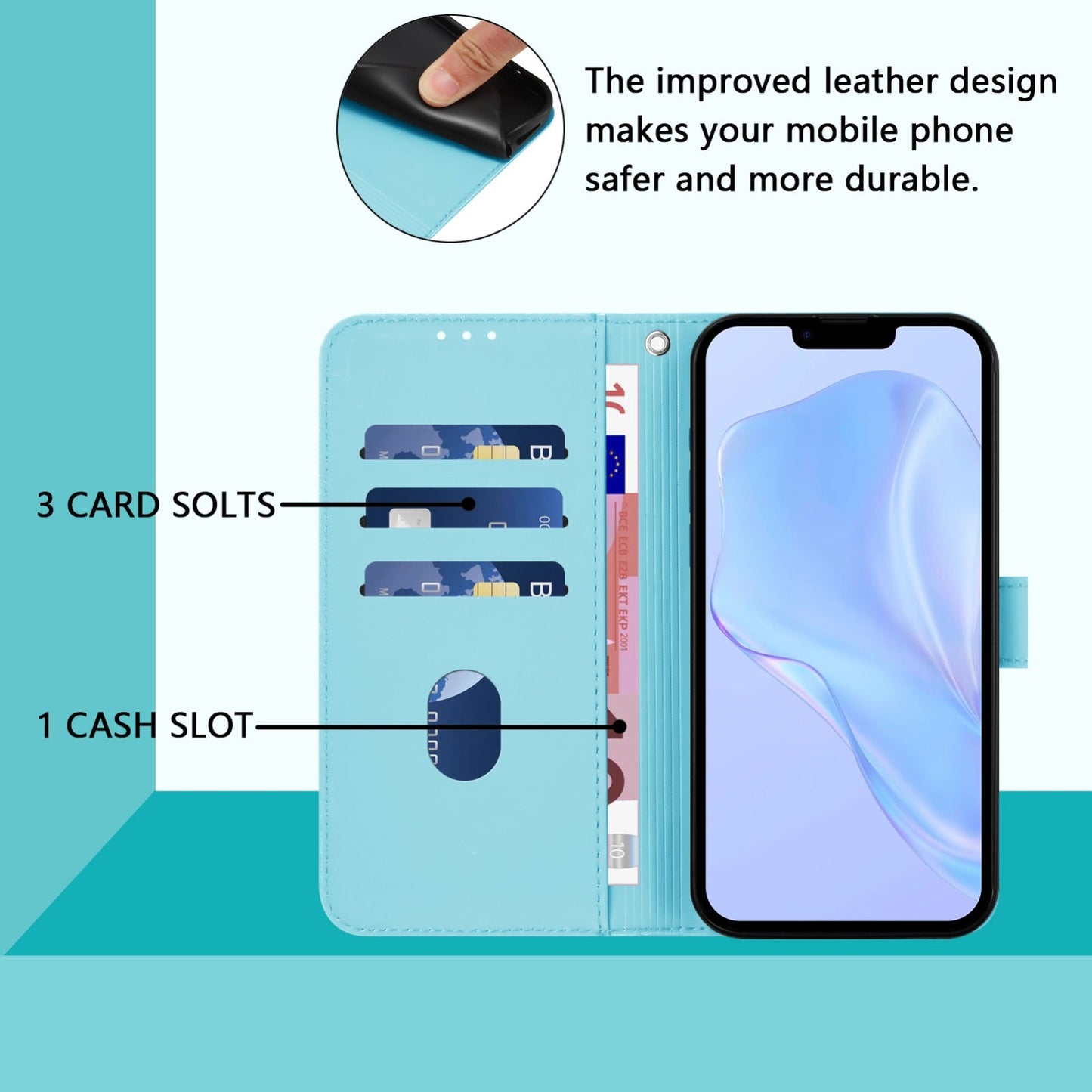 For iPhone 16e Skin Feel Solid Color Leather Phone Case with Lanyard(Sky Blue)