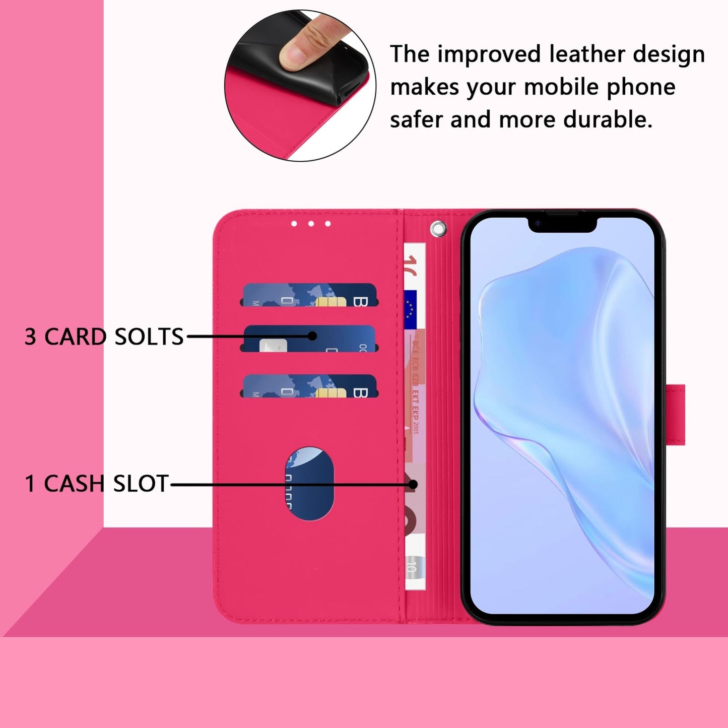 For iPhone 16e Skin Feel Solid Color Leather Phone Case with Lanyard(Rose Red)