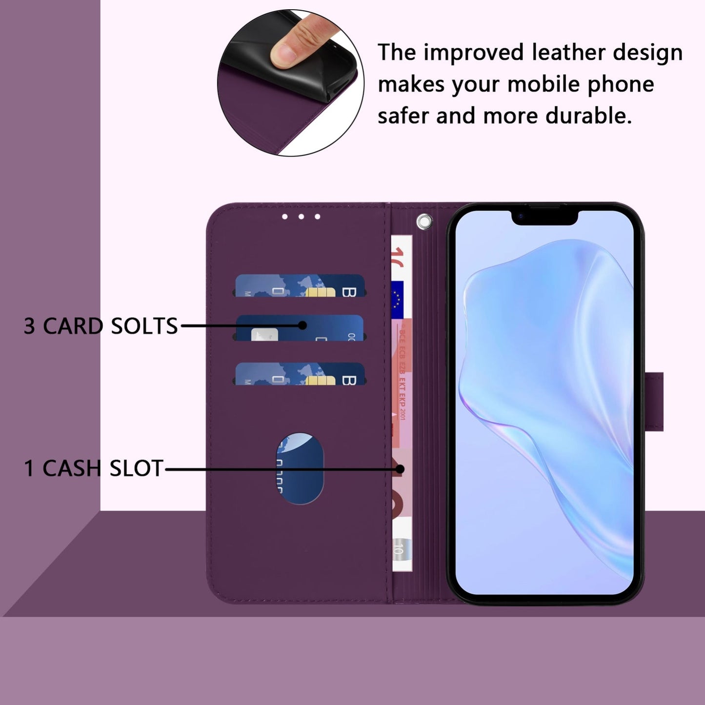 For iPhone 16e Skin Feel Solid Color Leather Phone Case with Lanyard(Violet)