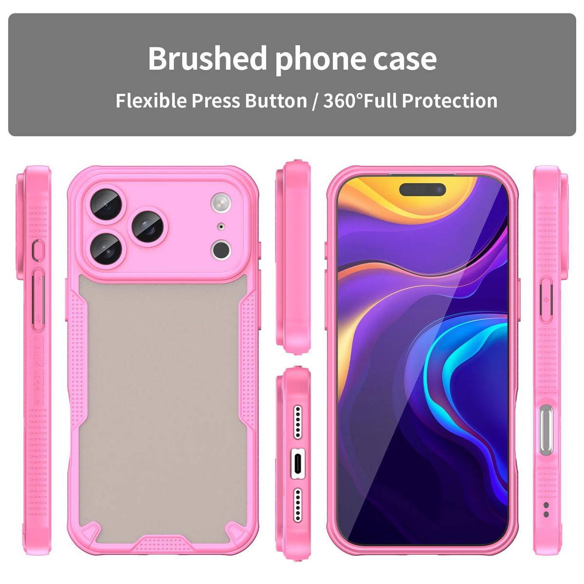 Compatible with iPhone 18 Pro Max Armor Glaze PC Dual-Layer TPU Phone Case - Pink