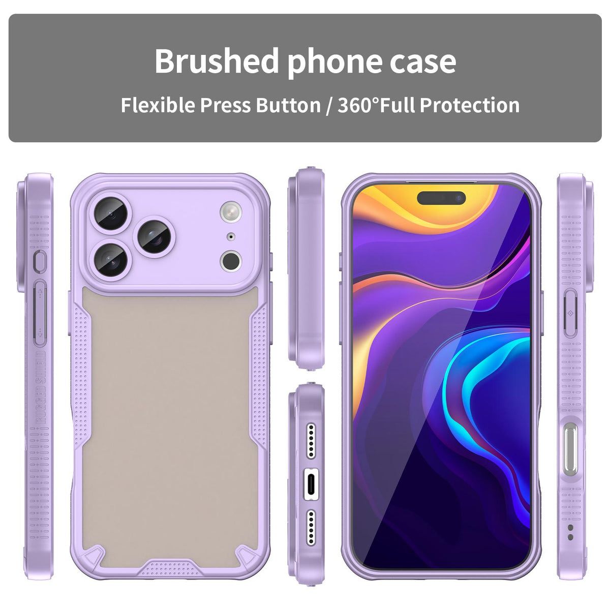 Compatible with iPhone 18 Pro Max Armor Glaze PC Dual-Layer TPU Phone Case - Purple