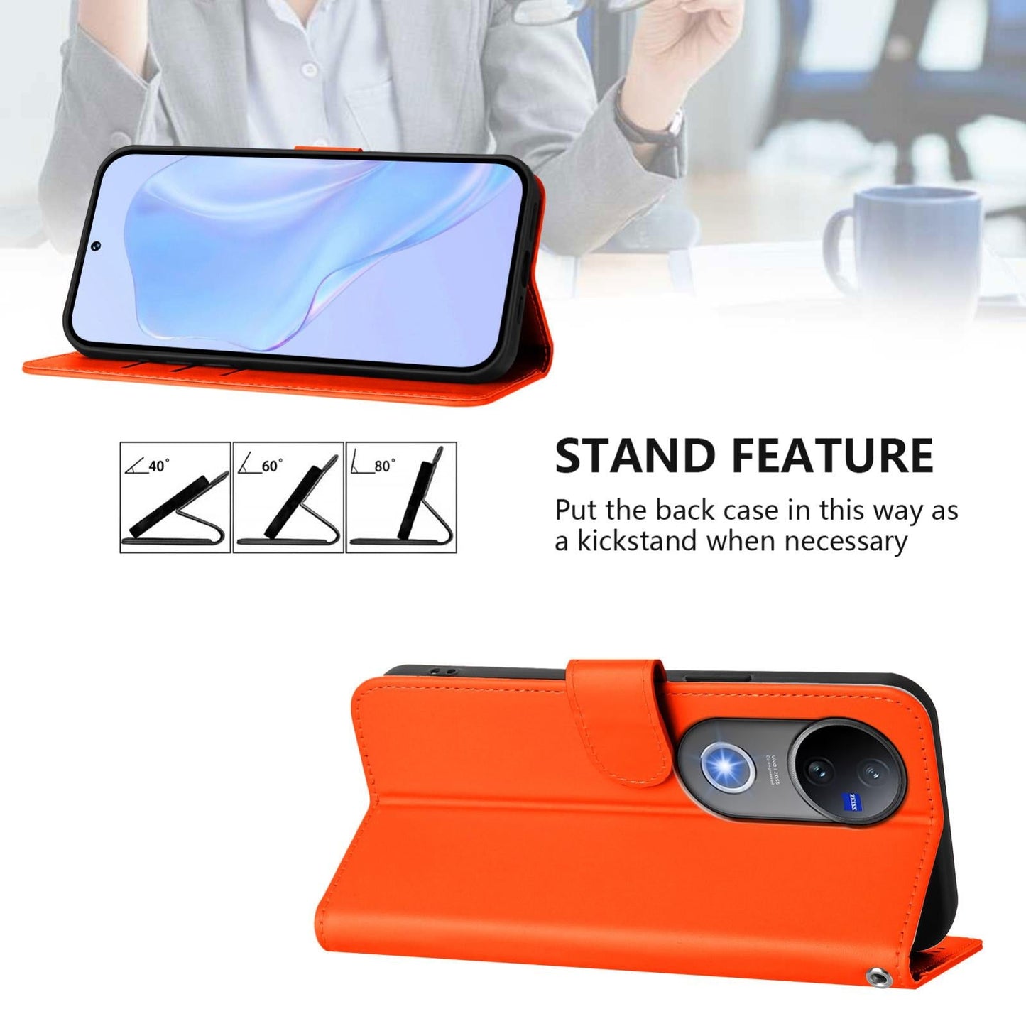 For vivo V50 Global Skin Feel Solid Color Leather Phone Case with Lanyard(Orange)