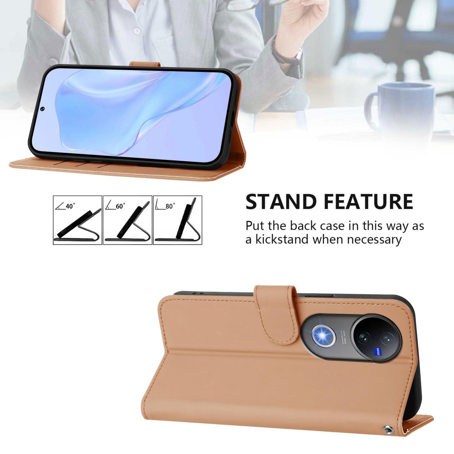 For vivo V50 Global Skin Feel Solid Color Leather Phone Case with Lanyard(Nude)