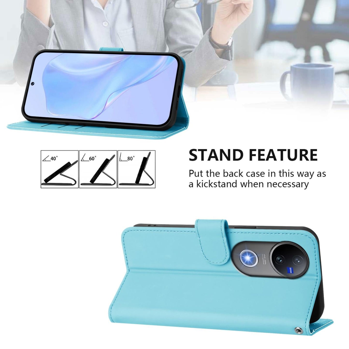 For vivo V50 Global Skin Feel Solid Color Leather Phone Case with Lanyard(Sky Blue)