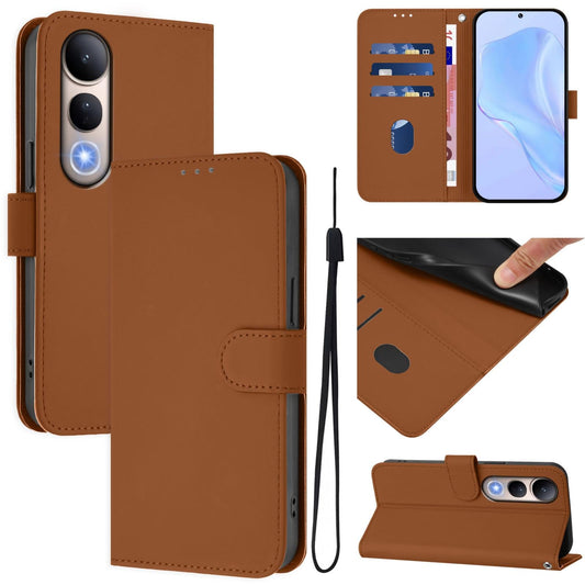 For vivo V50 Lite 5G Skin Feel Solid Color Leather Phone Case with Lanyard(Brown)