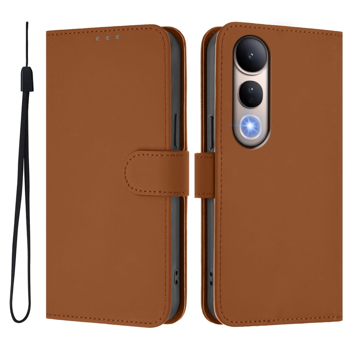 For vivo V50 Lite 5G Skin Feel Solid Color Leather Phone Case with Lanyard(Brown)