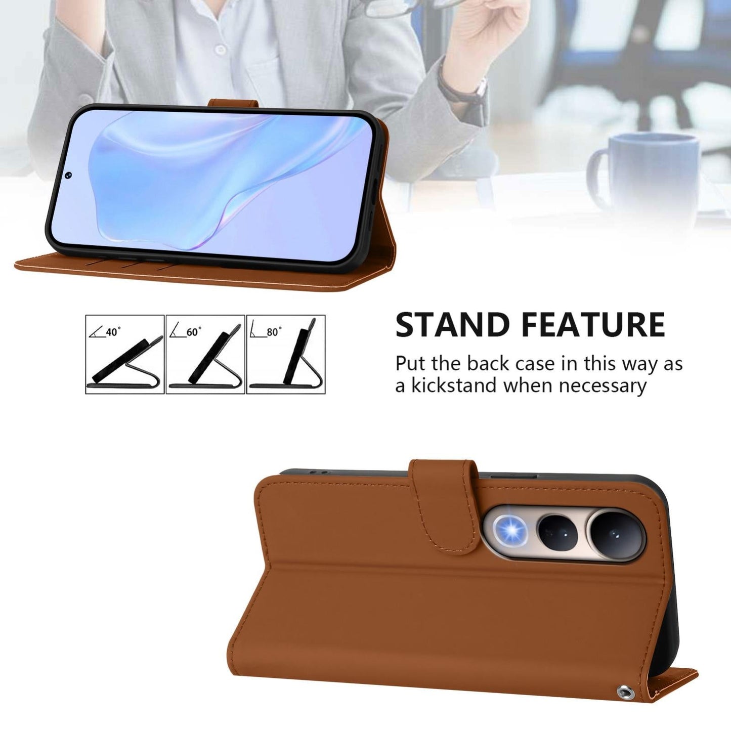 For vivo V50 Lite 5G Skin Feel Solid Color Leather Phone Case with Lanyard(Brown)