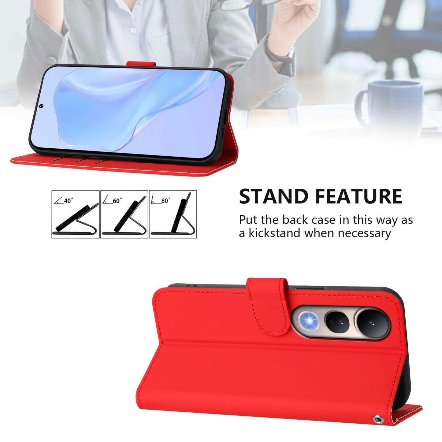 For vivo V50 Lite 5G Skin Feel Solid Color Leather Phone Case with Lanyard(Red)