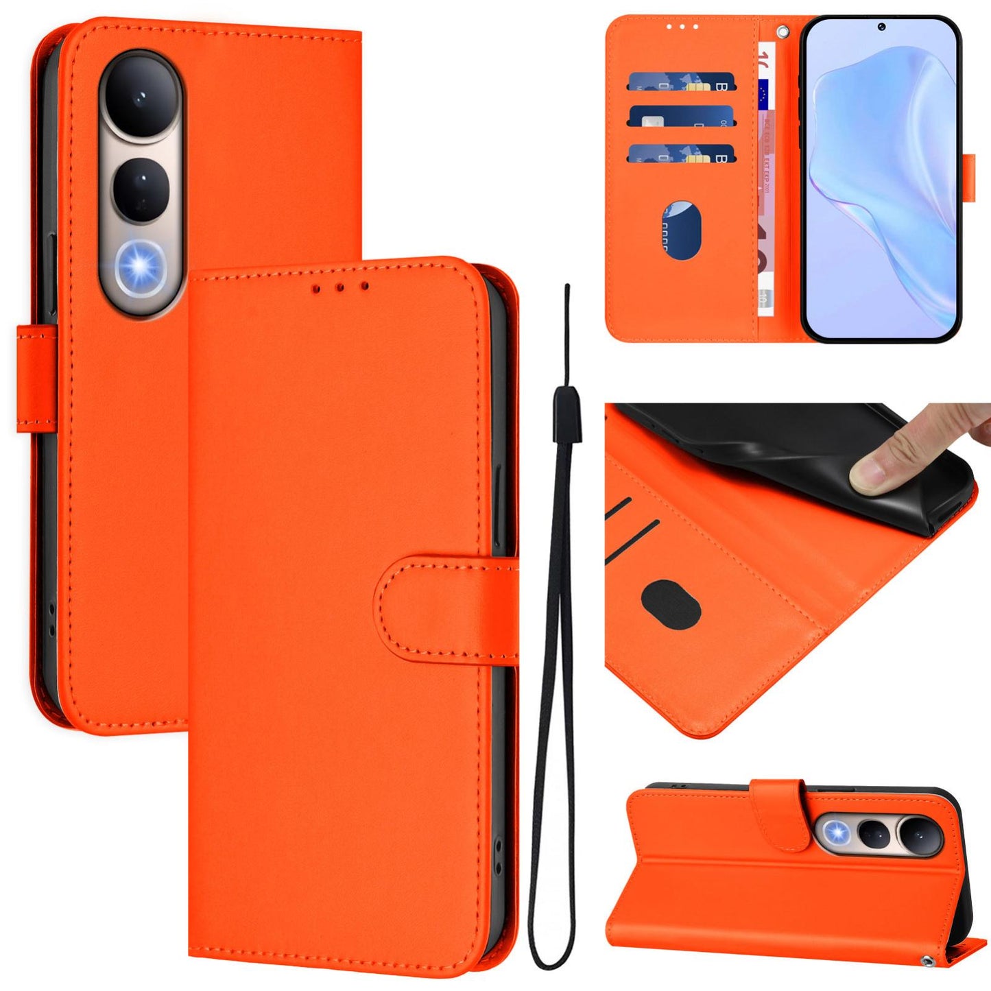 For vivo V50 Lite 5G Skin Feel Solid Color Leather Phone Case with Lanyard(Orange)