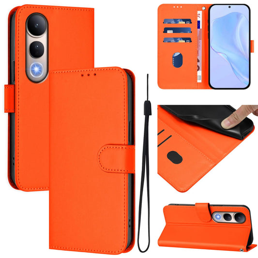 For vivo V50 Lite 5G Skin Feel Solid Color Leather Phone Case with Lanyard(Orange)