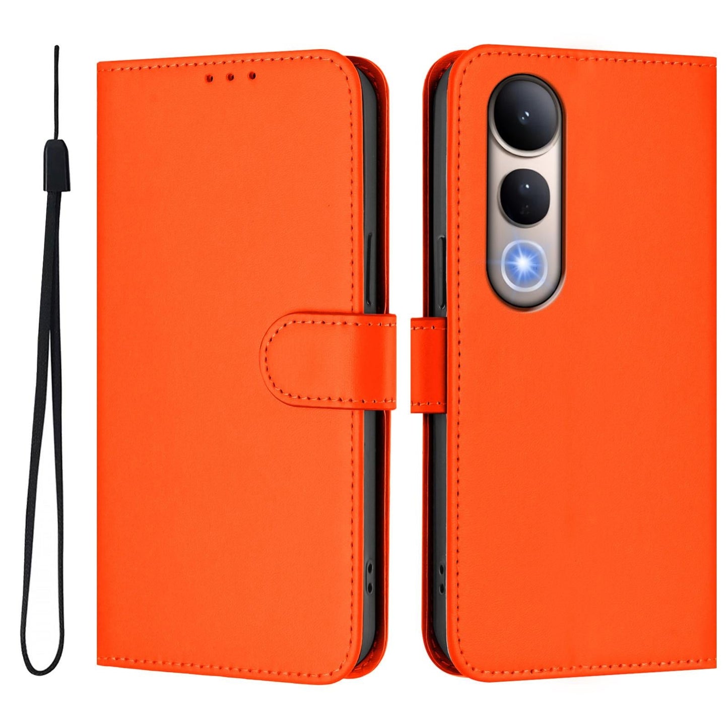 For vivo V50 Lite 5G Skin Feel Solid Color Leather Phone Case with Lanyard(Orange)