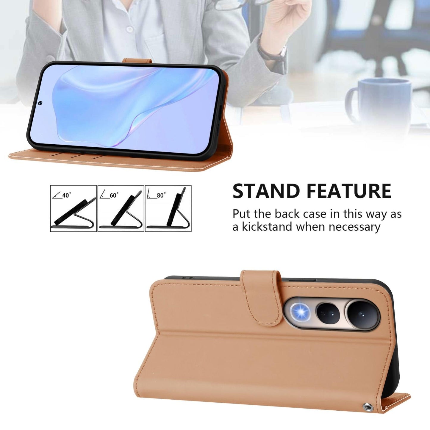For vivo V50 Lite 5G Skin Feel Solid Color Leather Phone Case with Lanyard(Nude)