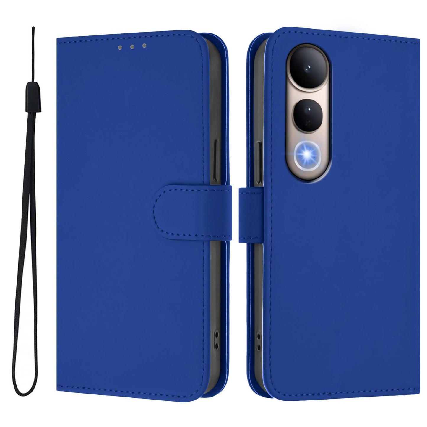 For vivo V50 Lite 5G Skin Feel Solid Color Leather Phone Case with Lanyard(Dark Blue)