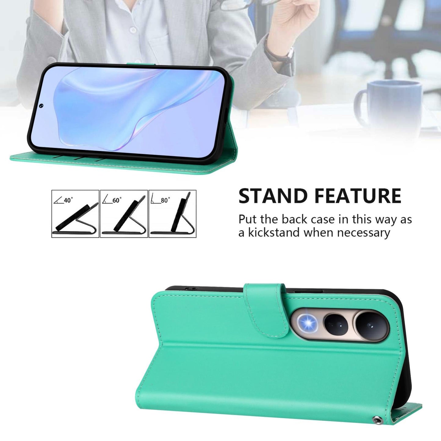 For vivo V50 Lite 5G Skin Feel Solid Color Leather Phone Case with Lanyard(Green)
