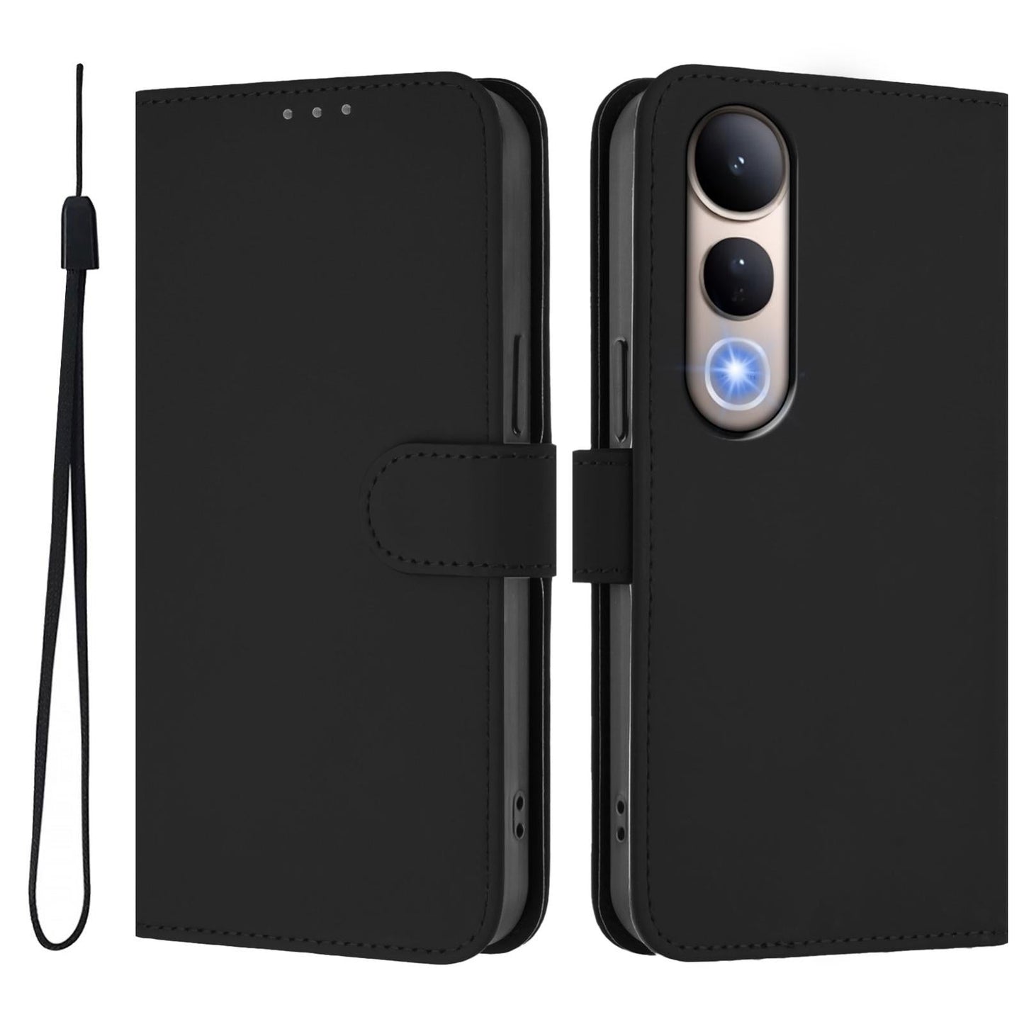 For vivo V50 Lite 5G Skin Feel Solid Color Leather Phone Case with Lanyard(Black)