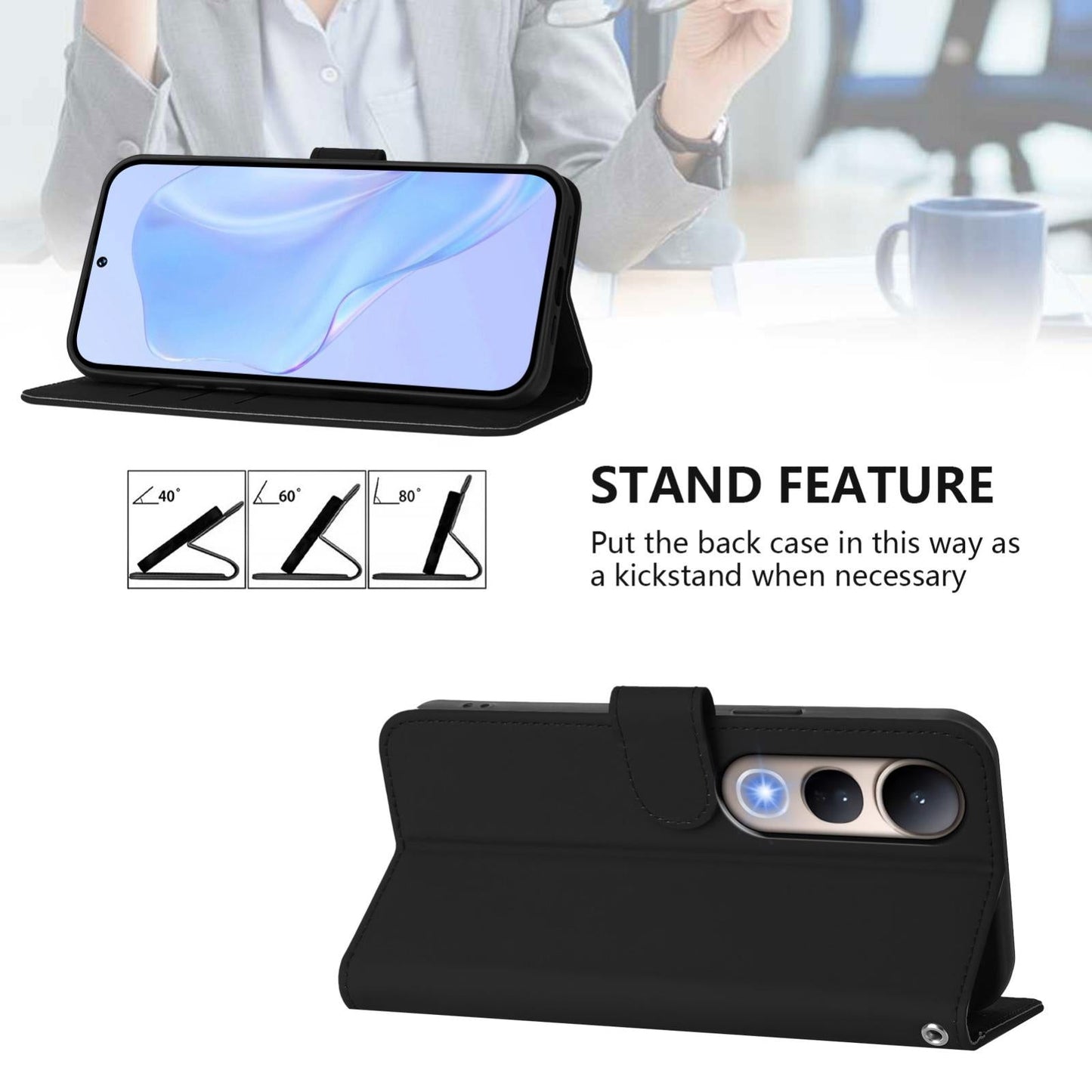 For vivo V50 Lite 5G Skin Feel Solid Color Leather Phone Case with Lanyard(Black)