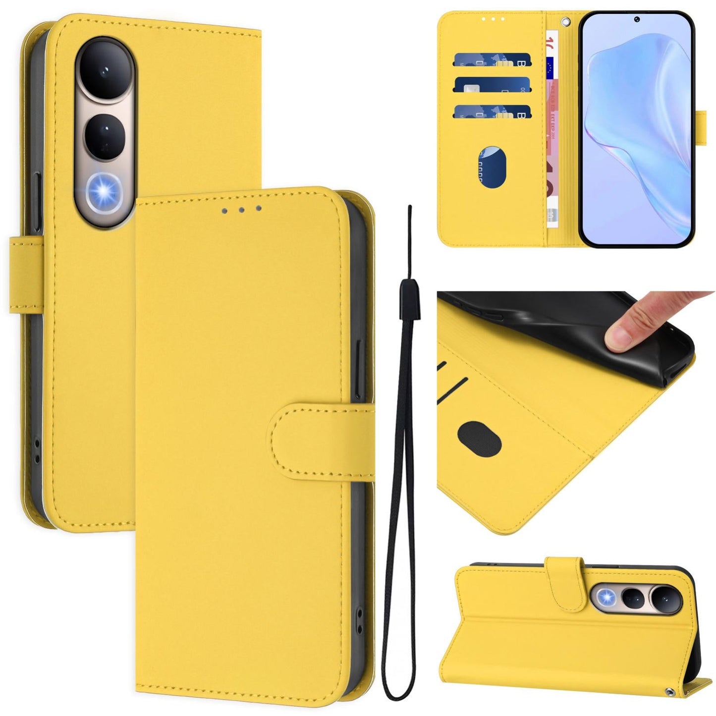 For vivo V50 Lite 5G Skin Feel Solid Color Leather Phone Case with Lanyard(Lemon Yellow)