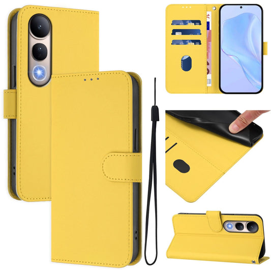 For vivo V50 Lite 5G Skin Feel Solid Color Leather Phone Case with Lanyard(Lemon Yellow)