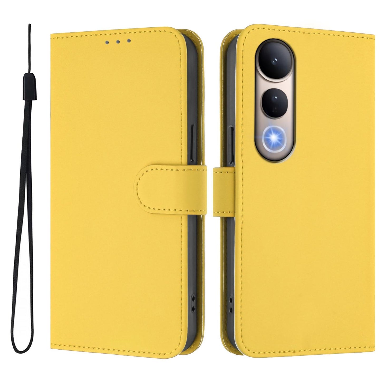 For vivo V50 Lite 5G Skin Feel Solid Color Leather Phone Case with Lanyard(Lemon Yellow)