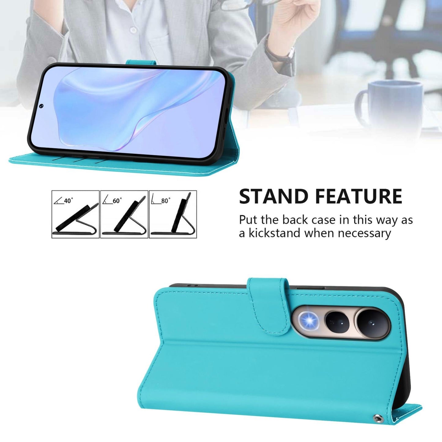 For vivo V50 Lite 5G Skin Feel Solid Color Leather Phone Case with Lanyard(Lake Blue)