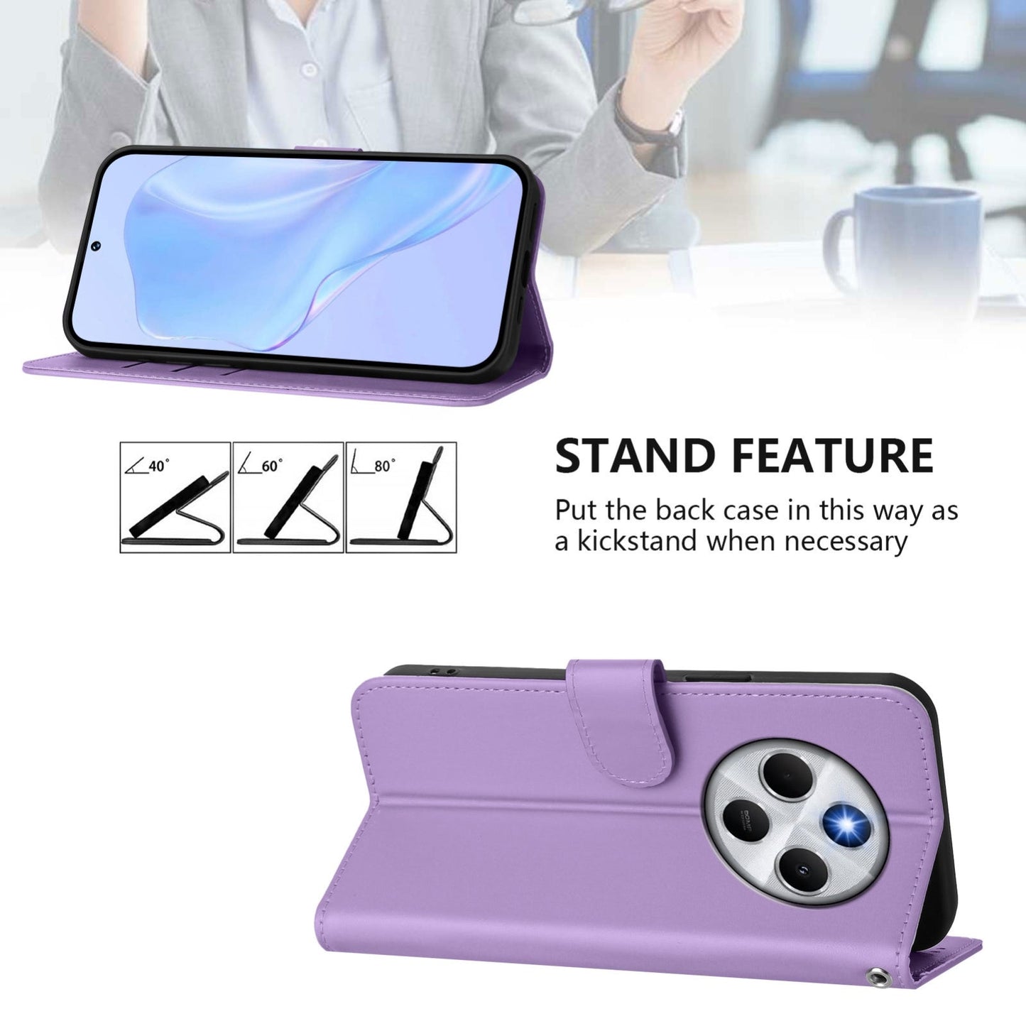 For Redmi 14C 4G Skin Feel Solid Color Leather Phone Case with Lanyard(Lavender Purple)