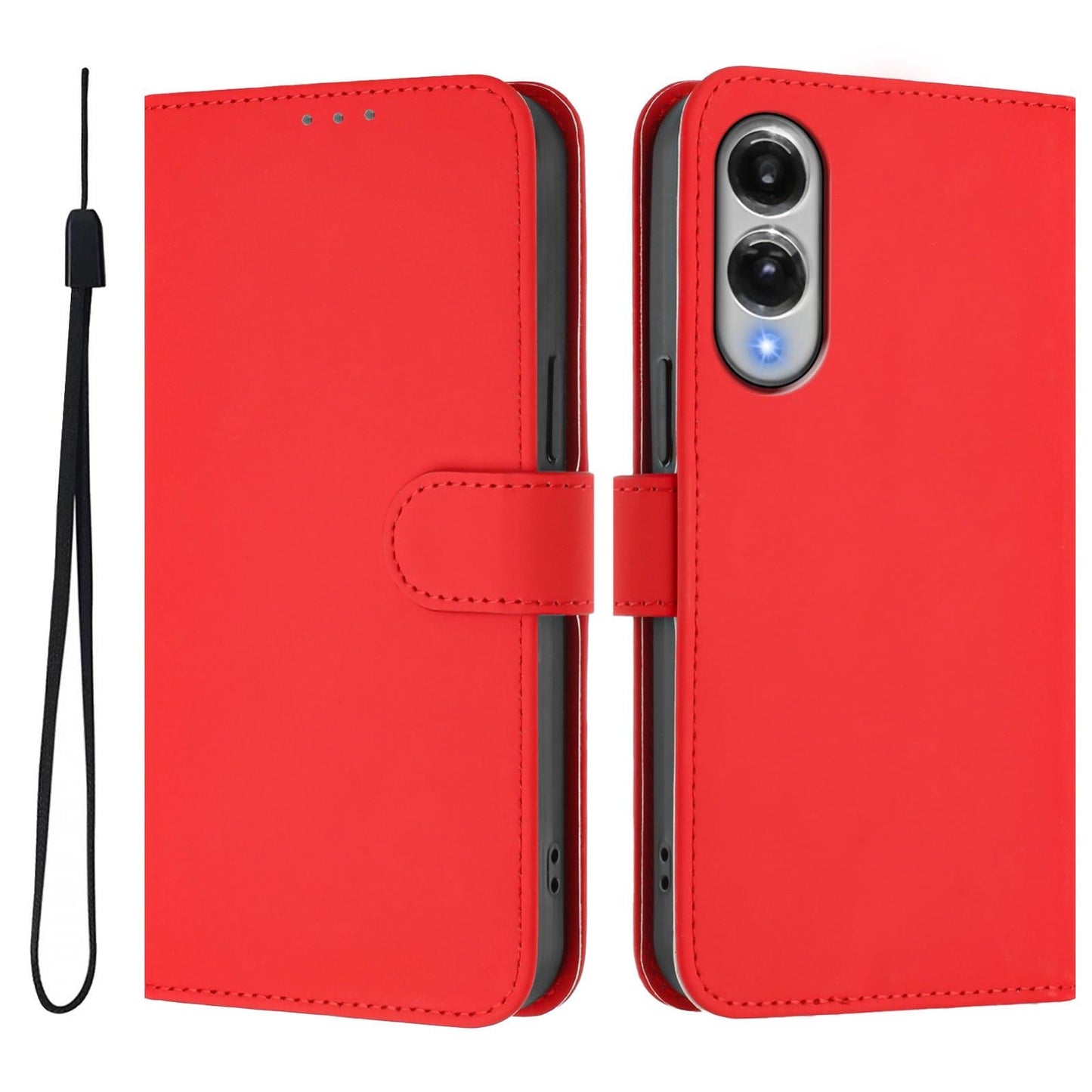 For Samsung Galaxy S25 Edge 5G Skin Feel Solid Color Leather Phone Case with Lanyard(Red)