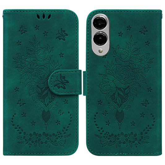 For Samsung Galaxy S25 Edge 5G Butterfly Rose Embossed Leather Phone Case(Green)