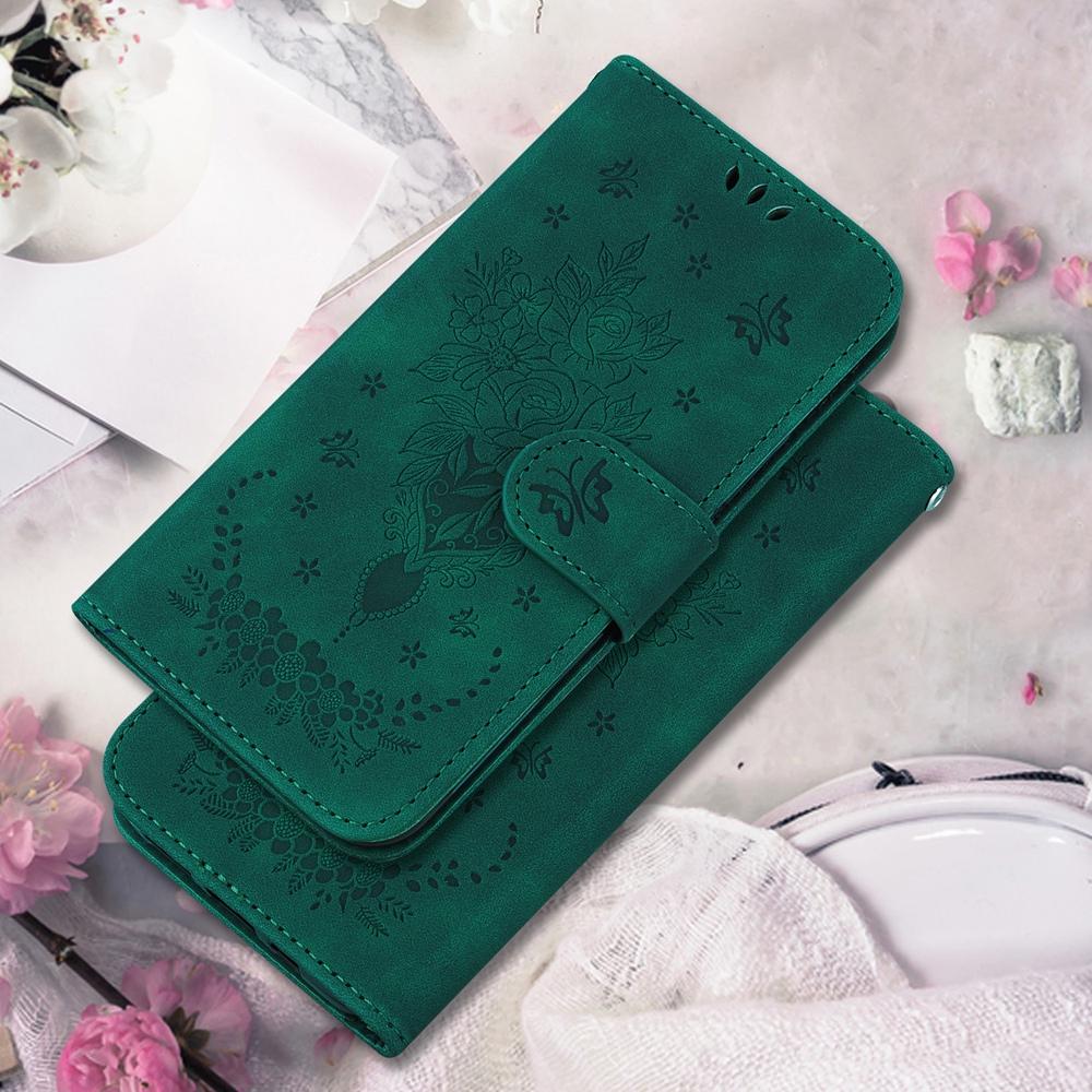 For Samsung Galaxy S25 Edge 5G Butterfly Rose Embossed Leather Phone Case(Green)