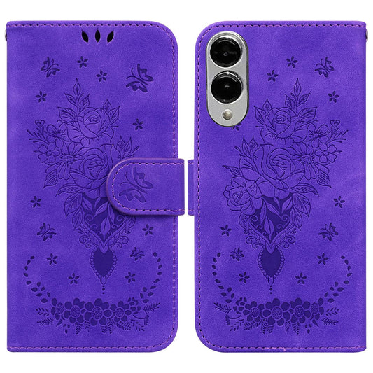 For Samsung Galaxy S25 Edge 5G Butterfly Rose Embossed Leather Phone Case(Purple)