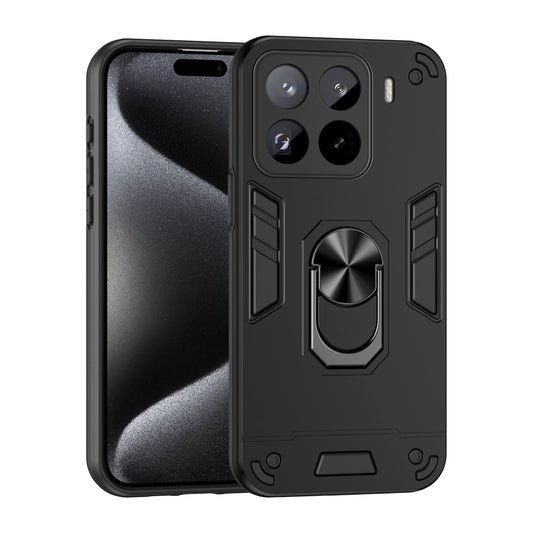 For Xiaomi 15 Pro Shockproof Metal Ring Holder Phone Case(Black)