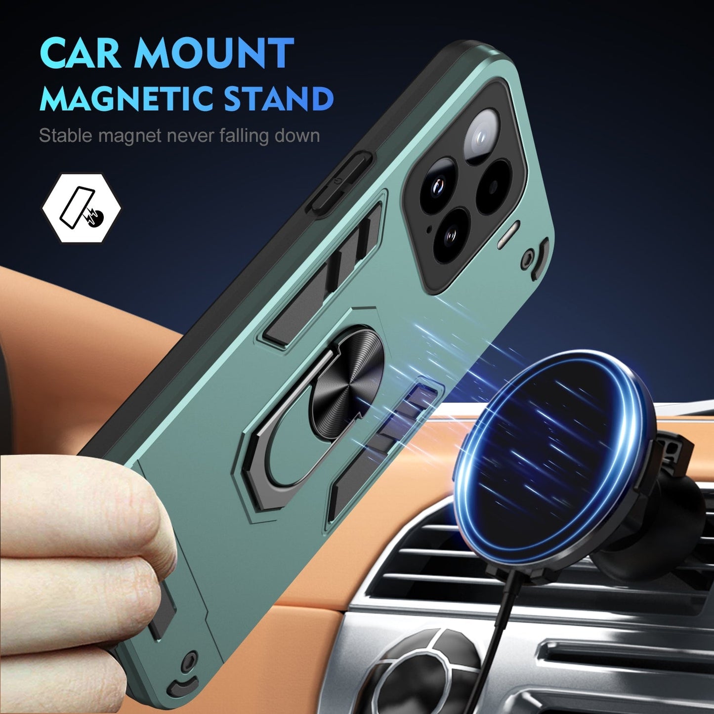 For Xiaomi 15 Shockproof Metal Ring Holder Phone Case(Green)