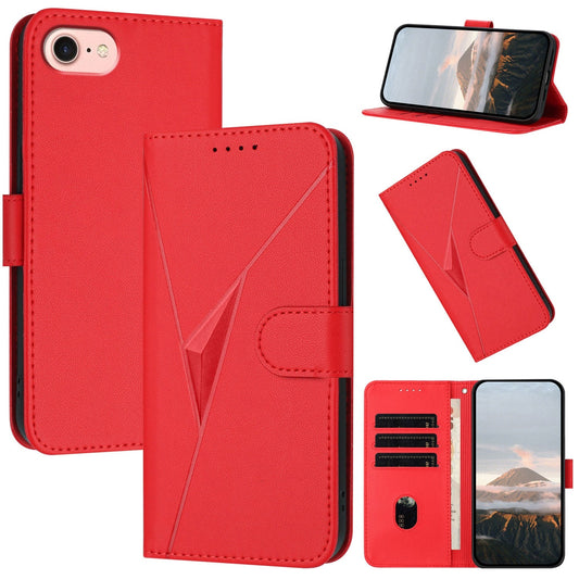 For iPhone 16e Triangle Pattern Buckle Clasp Leather Phone Case(Red)
