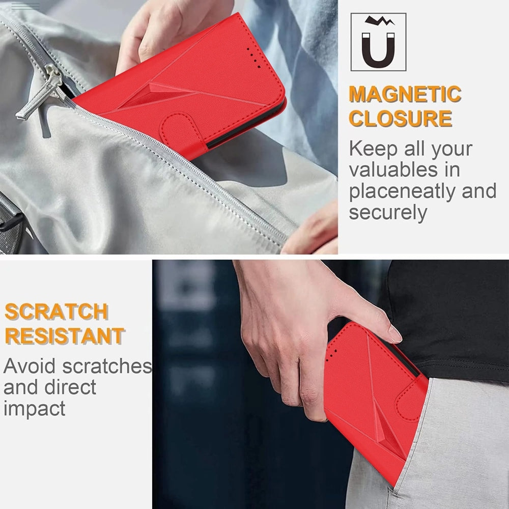 For iPhone 16e Triangle Pattern Buckle Clasp Leather Phone Case(Red)