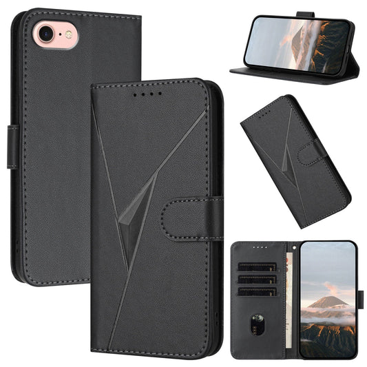 For iPhone 16e Triangle Pattern Buckle Clasp Leather Phone Case(Black)