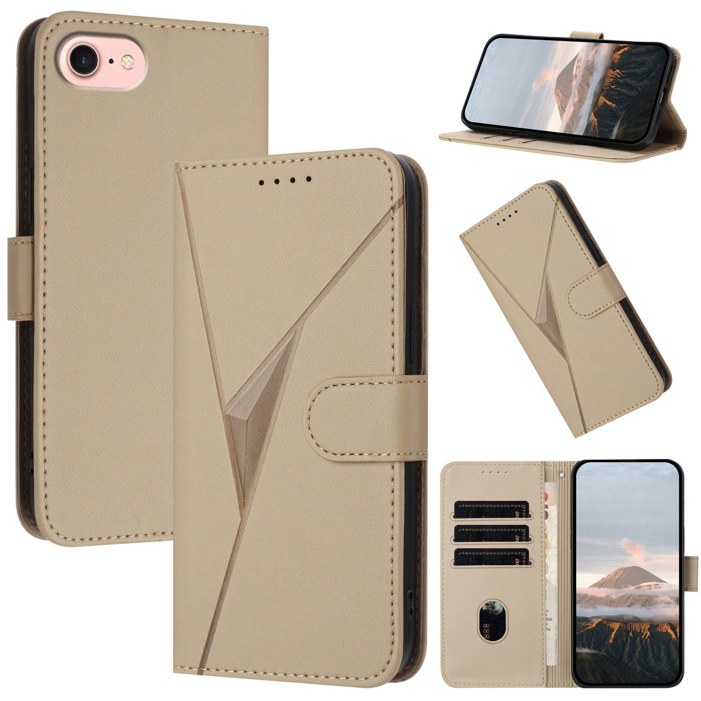 For iPhone 16e Triangle Pattern Buckle Clasp Leather Phone Case(Gold)