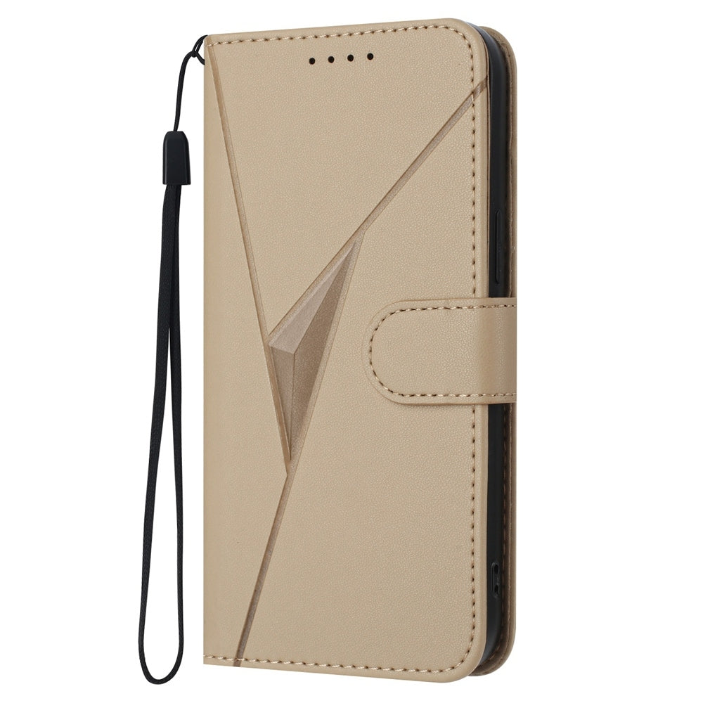 For iPhone 16e Triangle Pattern Buckle Clasp Leather Phone Case(Gold)