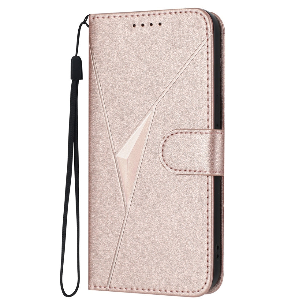 For iPhone 16e Triangle Pattern Buckle Clasp Leather Phone Case(Rose Gold)
