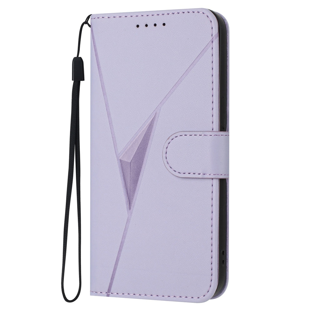 For iPhone 16e Triangle Pattern Buckle Clasp Leather Phone Case(Light Purple)