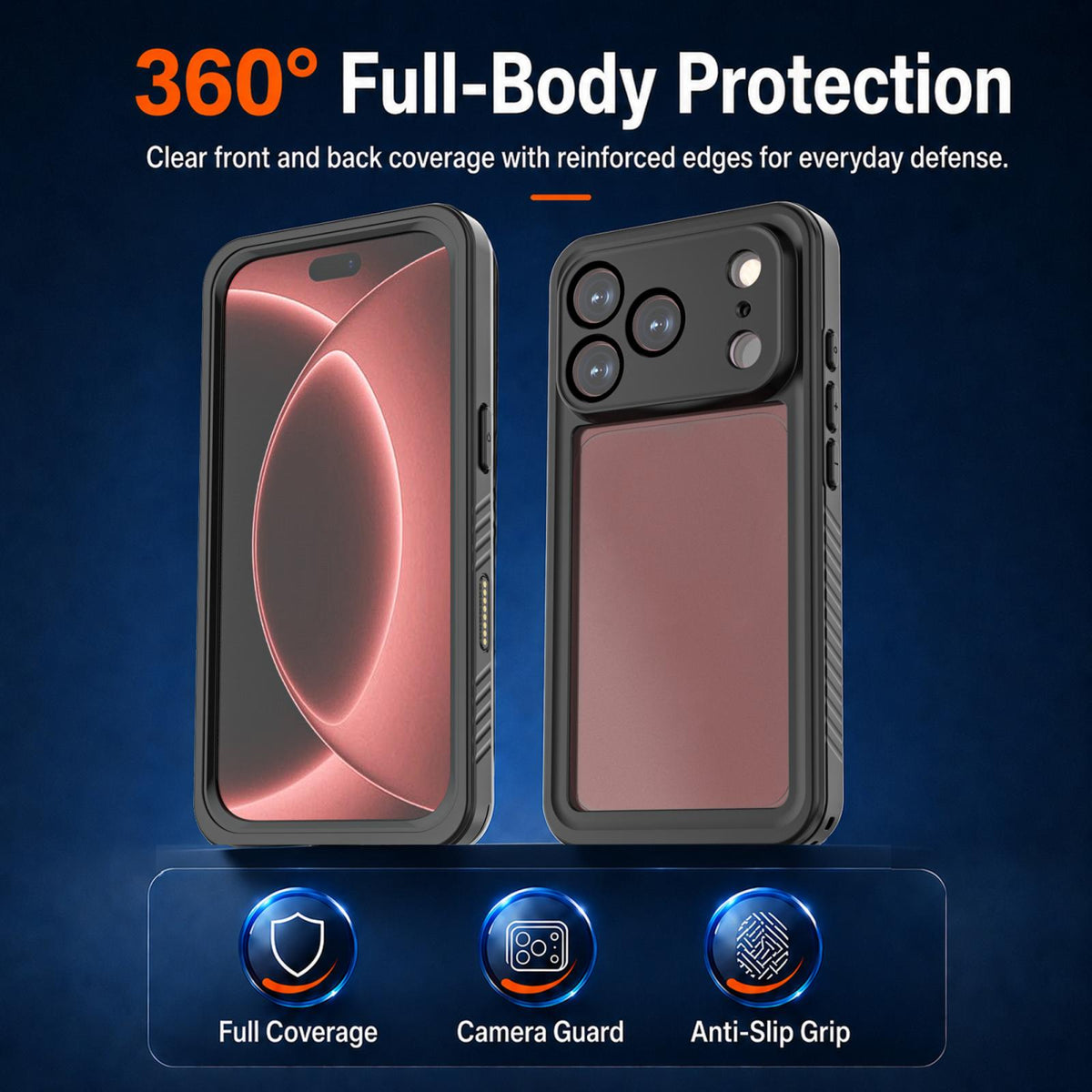 Compatible with iPhone 18 Pro Max RedPepper IP68 Waterproof Triple-proof Phone Case - Black